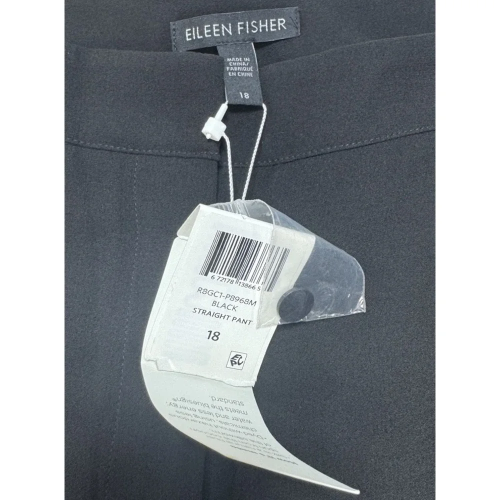 EILEEN FISHER Signature 100% Silk Georgette Crepe Pants Black Brown Size 18 NWT